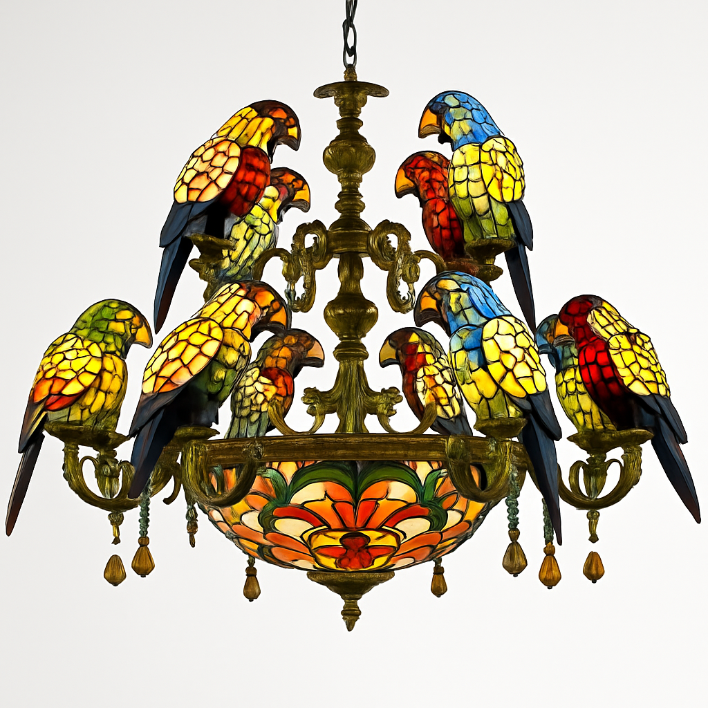 lustre art déco design tiffany parrot pour un éclairage élégant - vue 15 sur 25