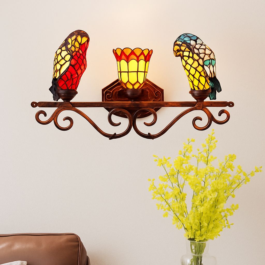 lustre art déco design tiffany parrot pour un éclairage élégant - vue 19 sur 25