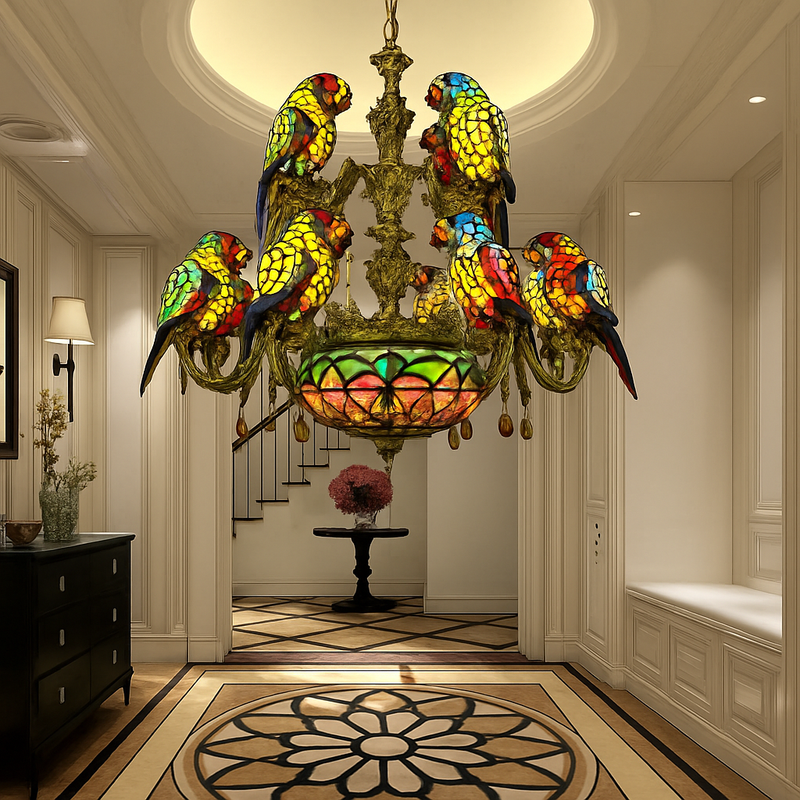 lustre art déco design tiffany parrot pour un éclairage élégant
