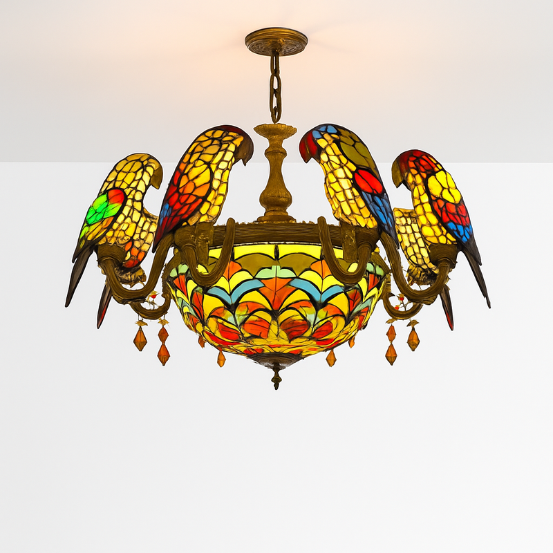 lustre art déco design tiffany parrot pour un éclairage élégant
