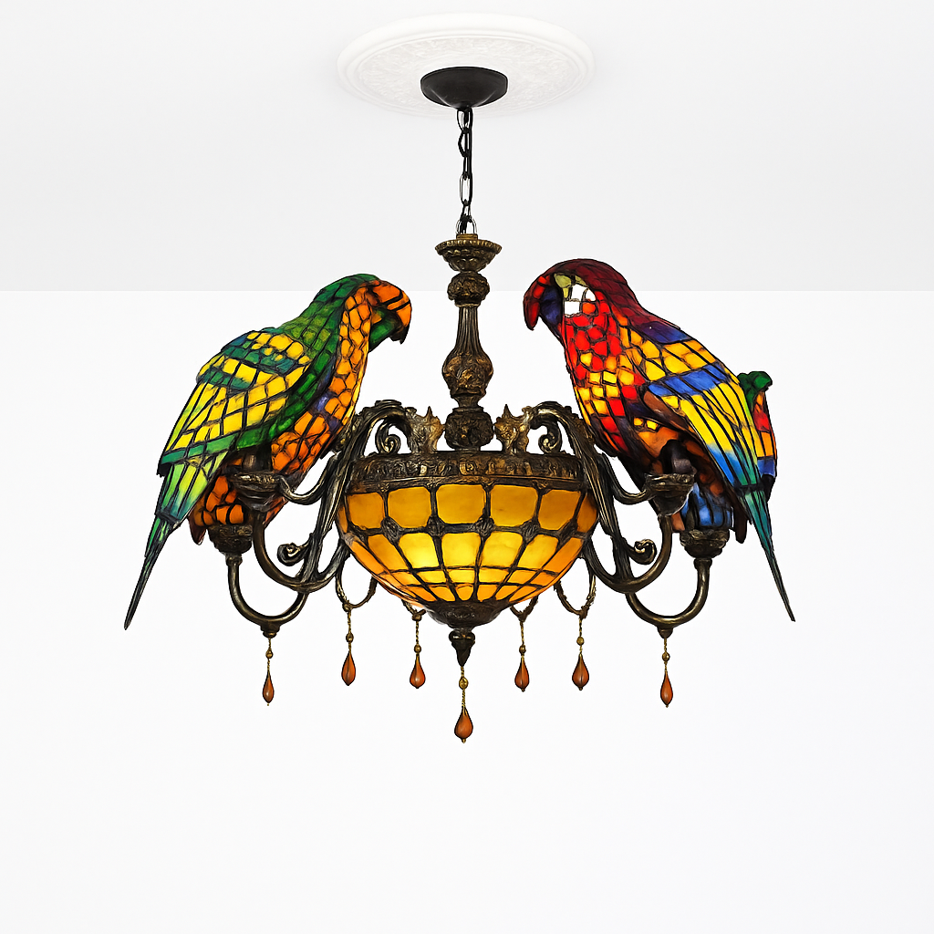 lustre art déco design tiffany parrot pour un éclairage élégant - vue 5 sur 25