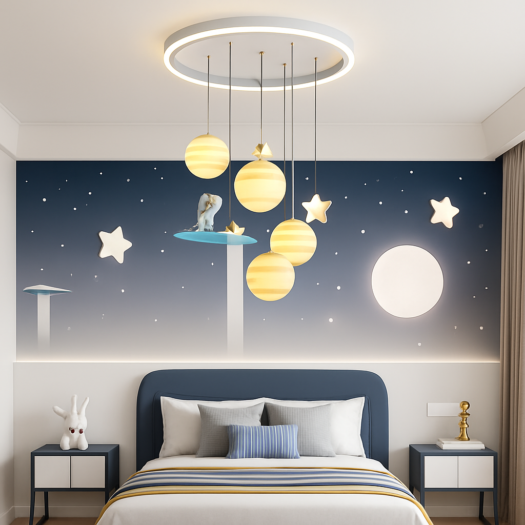 lustre astronautes lumineux pour chambre d'enfant design moderne - vue 5 sur 10