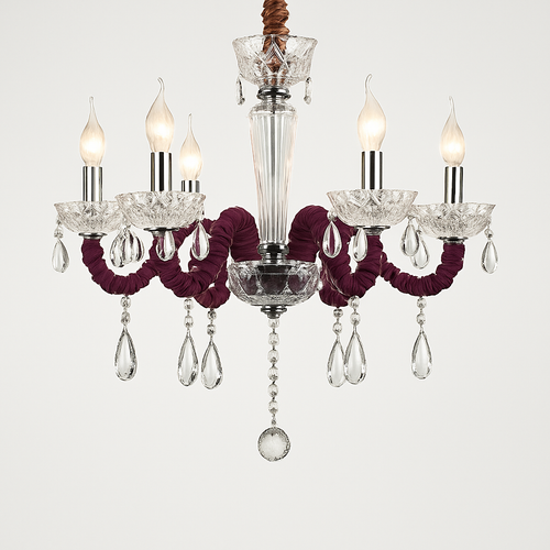 Lustre baroque à LED avec abat-jour en verre cristal et tissu Royal - vue 8 sur 9