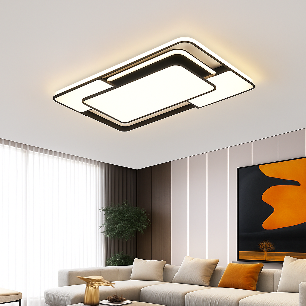 lustre carré moderne en fer avec leds pour éclairage intérieur - vue 5 sur 9