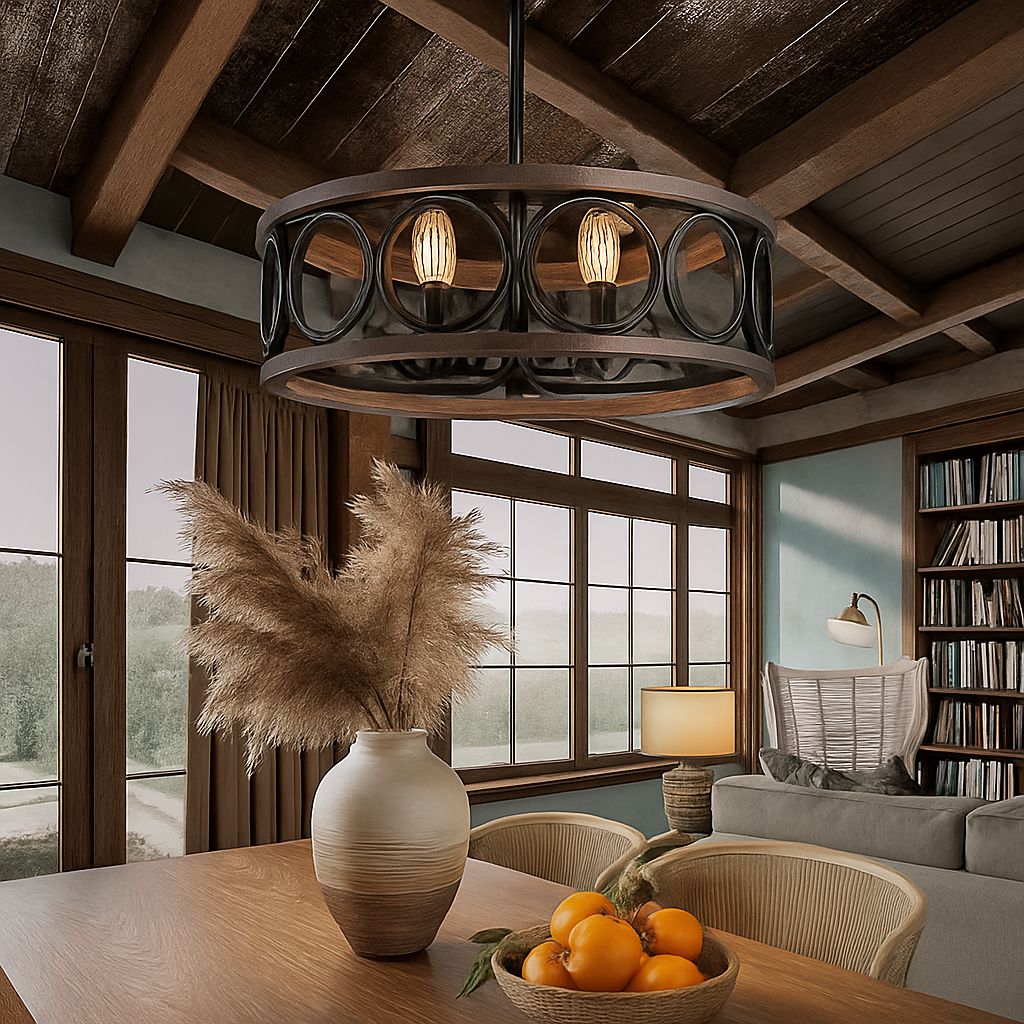 Lustre circulaire industriel américain ferme rétro fer Art Grain de bois pour Restaurant maison chambre plafonnier décor à la maison - vue 4 sur 8