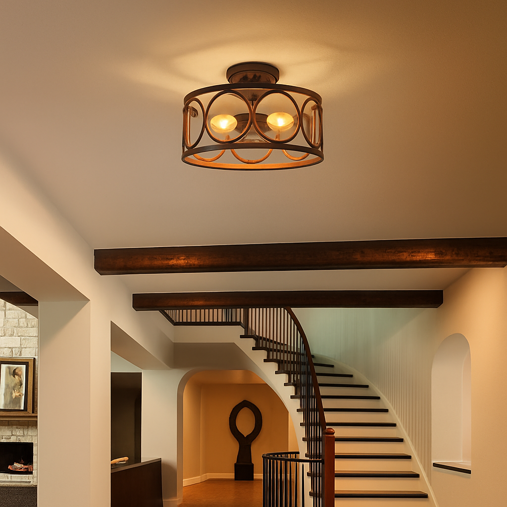 Lustre circulaire industriel américain ferme rétro fer Art Grain de bois pour Restaurant maison chambre plafonnier décor à la maison - vue 5 sur 8