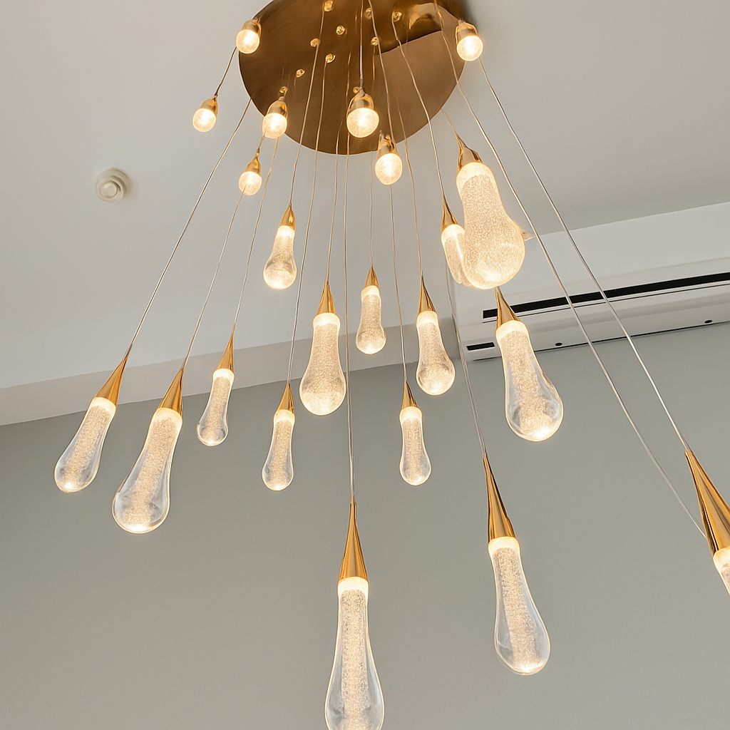 lustre créatif en cristal en forme de goutte d'eau dorée rotatif - vue 6 sur 16