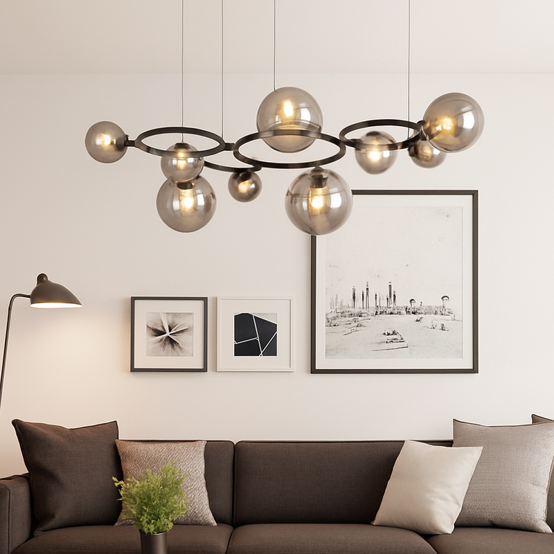 lustre de luxe artistique en verre fumé suspension lampe