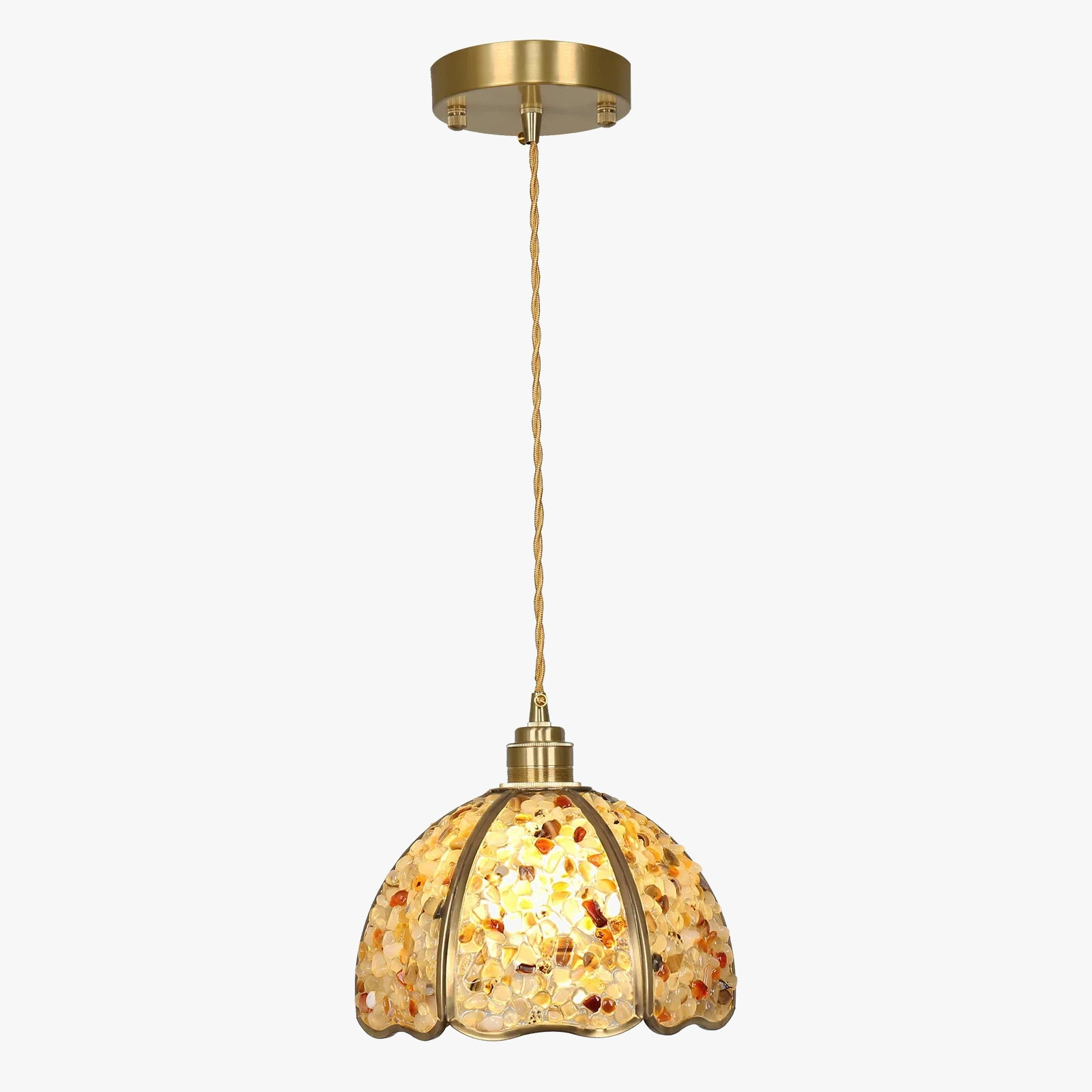 Suspension de luxe en cuivre et cristal naturel led