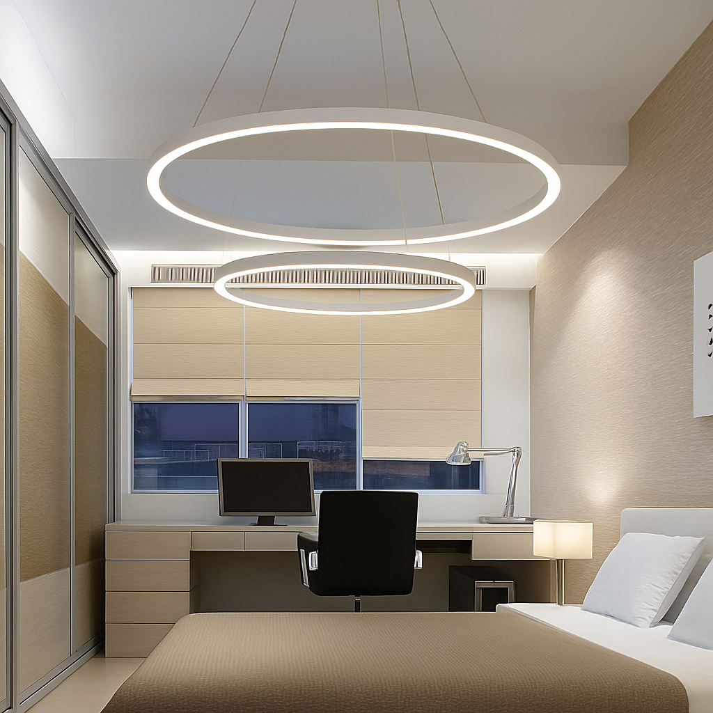 Lustre design avec anneaux imbriquées suspendus à LED - vue 6 sur 5