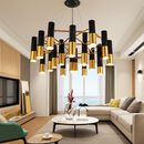 Lustre design avec tubes en métal noir et doré Italy