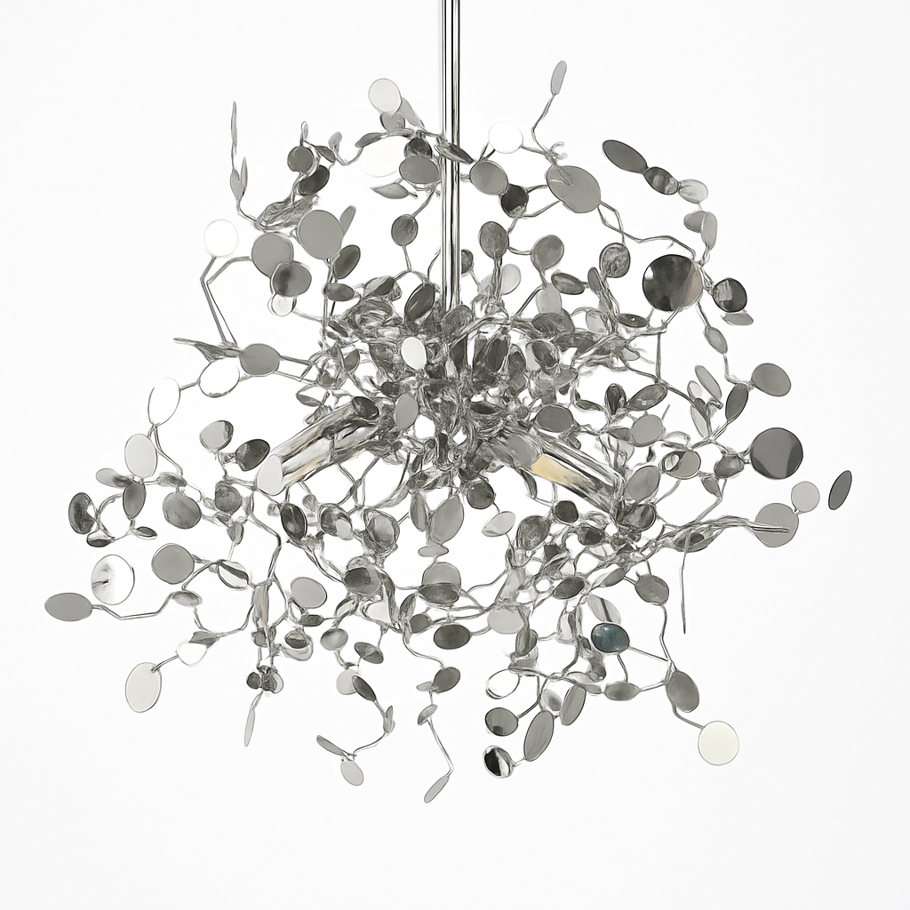 Lustre design chromé arbre à feuilles rondes - vue 8 sur 9
