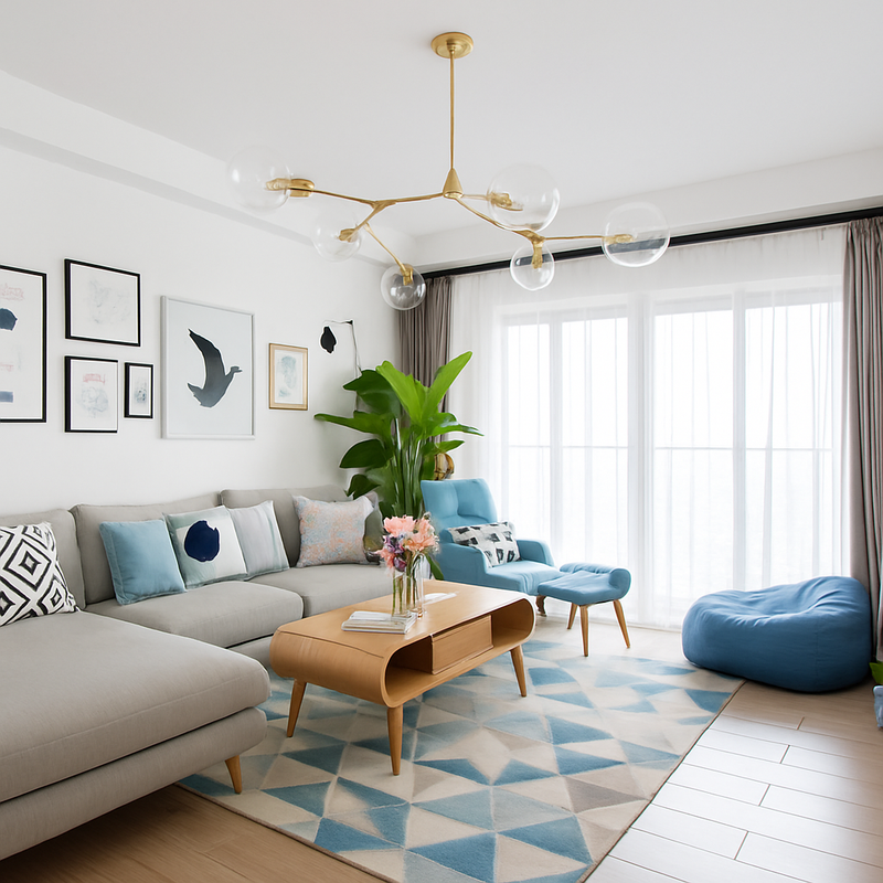 Lustre design doré avec boules de verre Lindsey