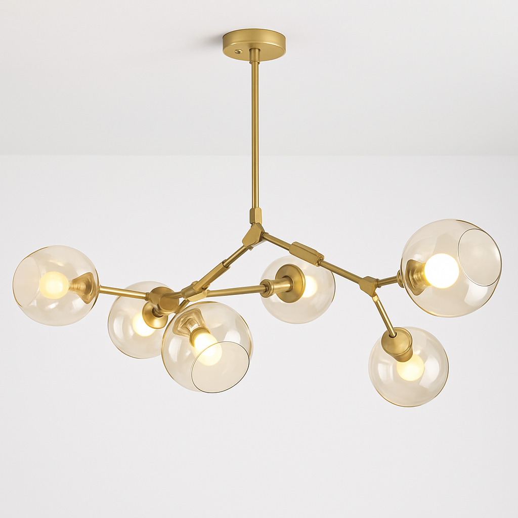 Lustre design doré avec boules de verre Lindsey - vue 4 sur 7