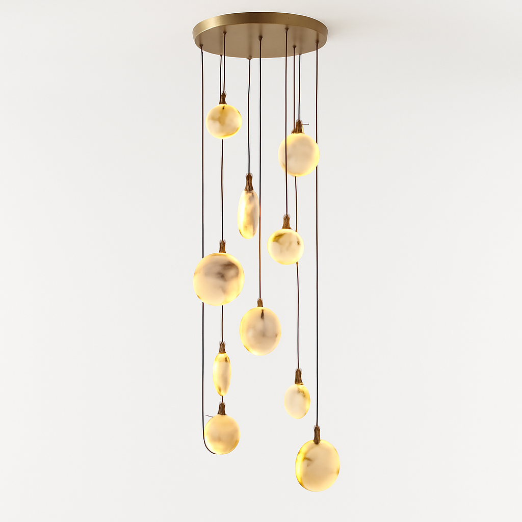 lustre design en marbre doré avec éclairage led tendance 2024 - vue 14 sur 25