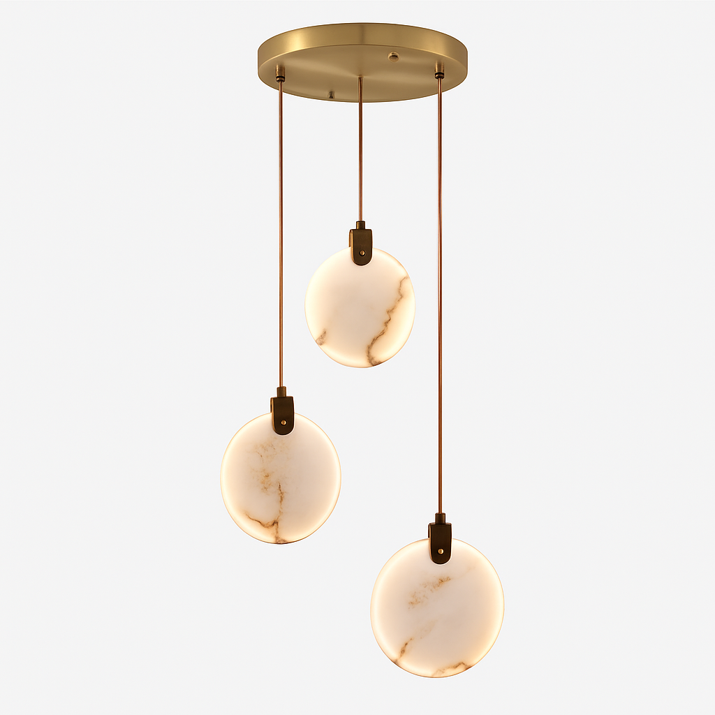 lustre design en marbre doré avec éclairage led tendance 2024 - vue 17 sur 25