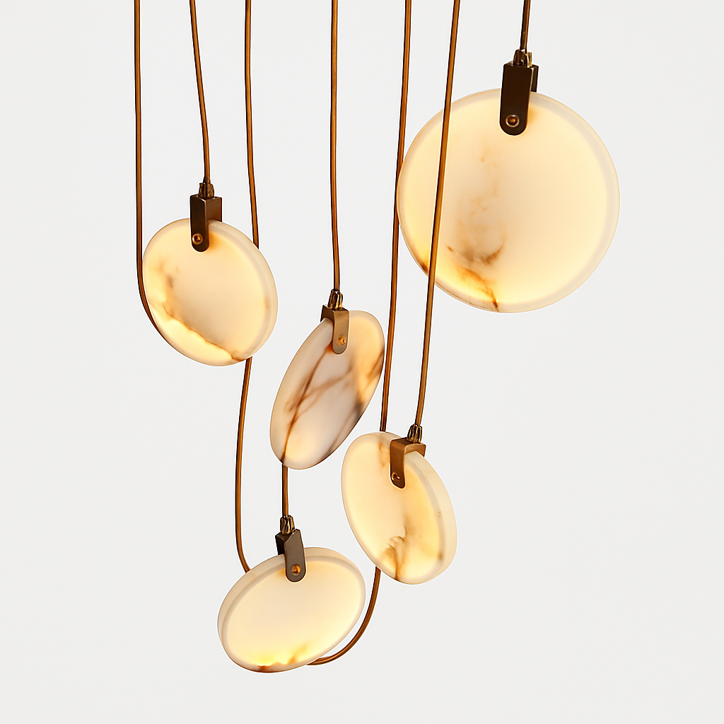 lustre design en marbre doré avec éclairage led tendance 2024 - vue 3 sur 25