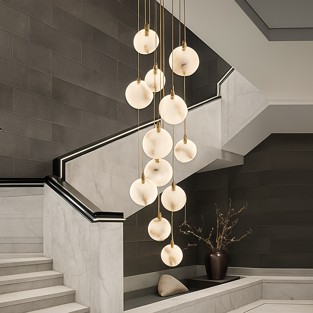 lustre design en marbre doré avec éclairage led tendance 2024 - vue 4 sur 25