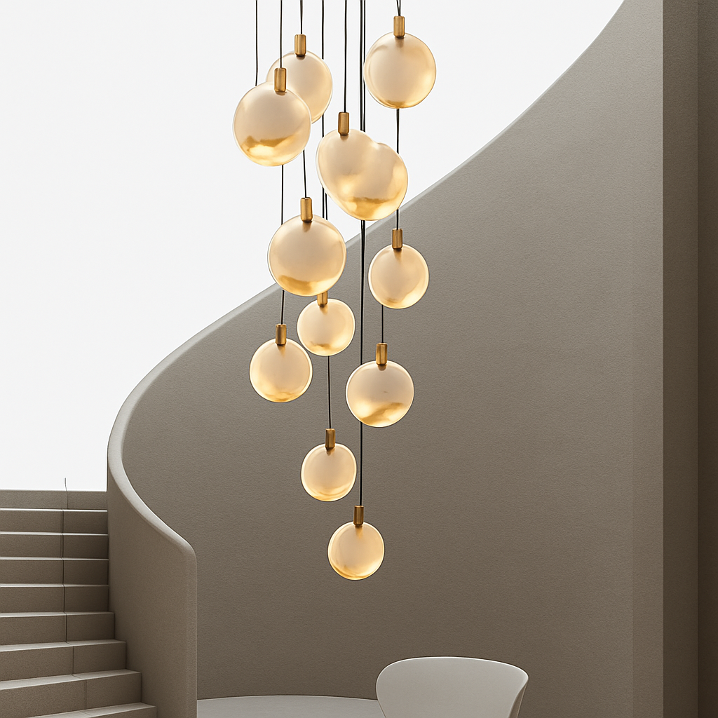 lustre design en marbre doré avec éclairage led tendance 2024 - vue 5 sur 25