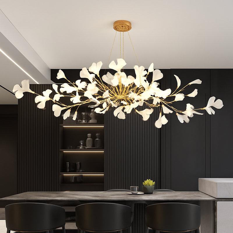 Lustre design Feuilles de céramique de luxe et Branches d'or