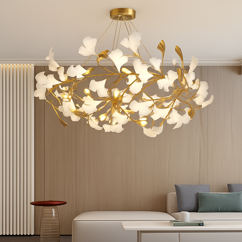 Lustre design Feuilles de céramique de luxe et Branches d'or