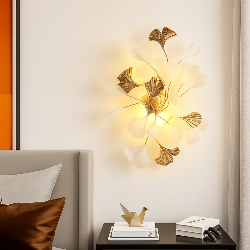 Lustre design Feuilles de céramique de luxe et Branches d'or