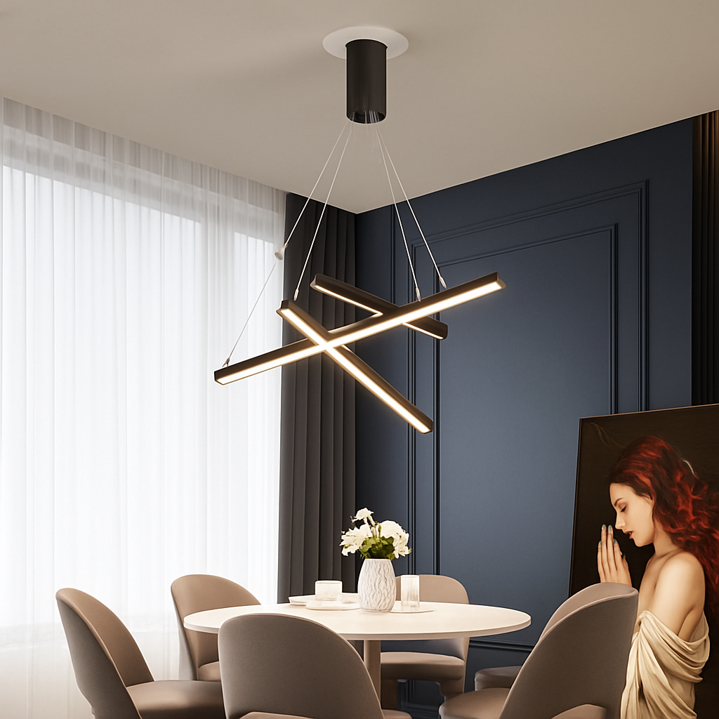 Lustre design LED avec baguettes métalliques lumineuses Solana - vue 6 sur 17