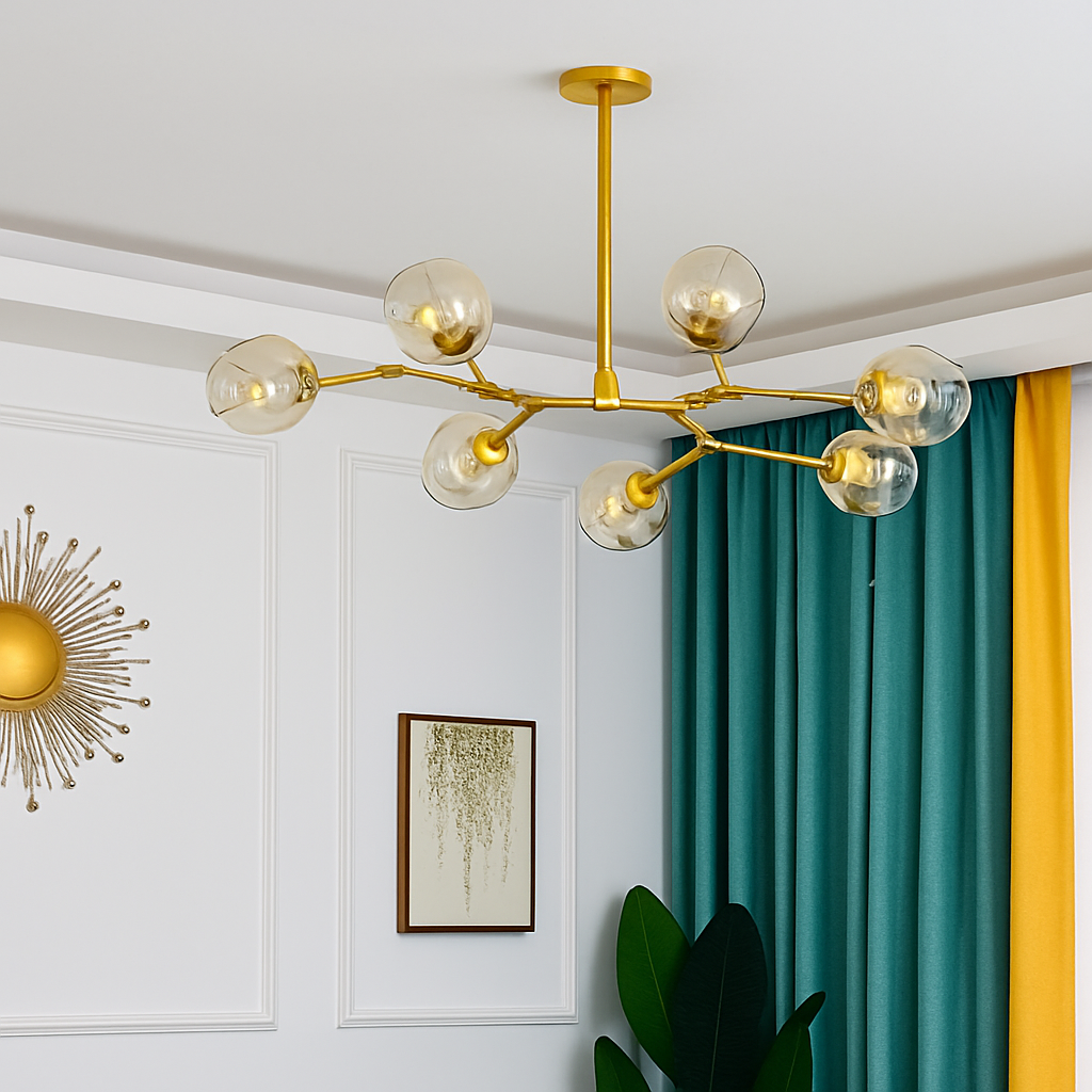 Lustre design à LED avec branches métal et bulles en verre Beans - vue 4 sur 15