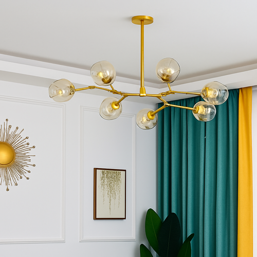 Lustre design à LED avec branches métal et bulles en verre Beans