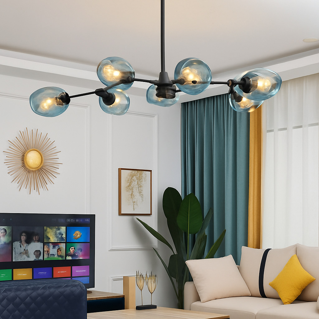 Lustre design à LED avec branches métal et bulles en verre Beans - vue 5 sur 15