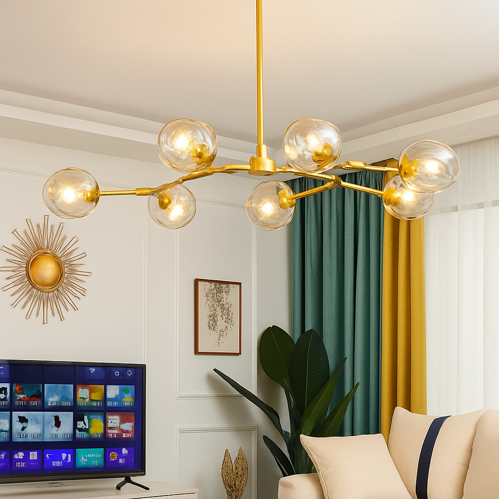 Lustre design à LED avec branches métal et bulles en verre Beans - vue 6 sur 15
