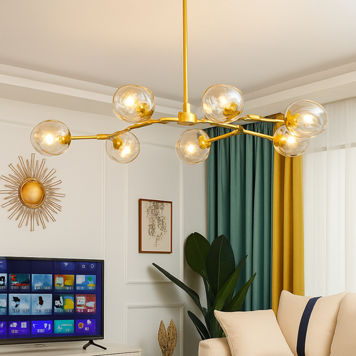 Lustre design à LED avec branches métal et bulles en verre Beans