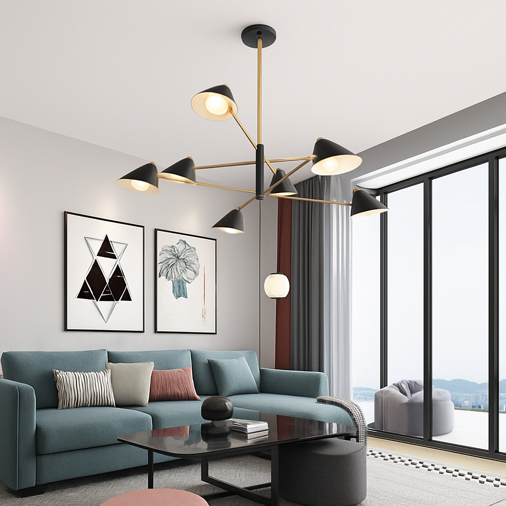 Lustre design à LED avec plusieurs abat-jours triangles style Loft - vue 4 sur 7