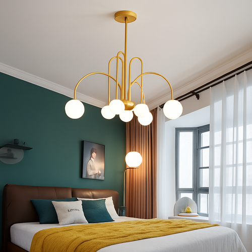 Lustre design LED à branches dorées avec boules en verre Light - vue 5 sur 14
