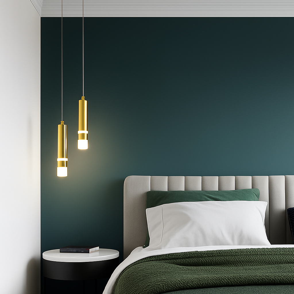 Lustre design LED tube lumineux doré ou noir Amias - vue 5 sur 12