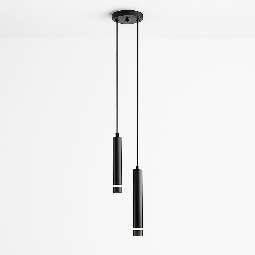 Lustre design LED tube lumineux doré ou noir Amias - vue 9 sur 12