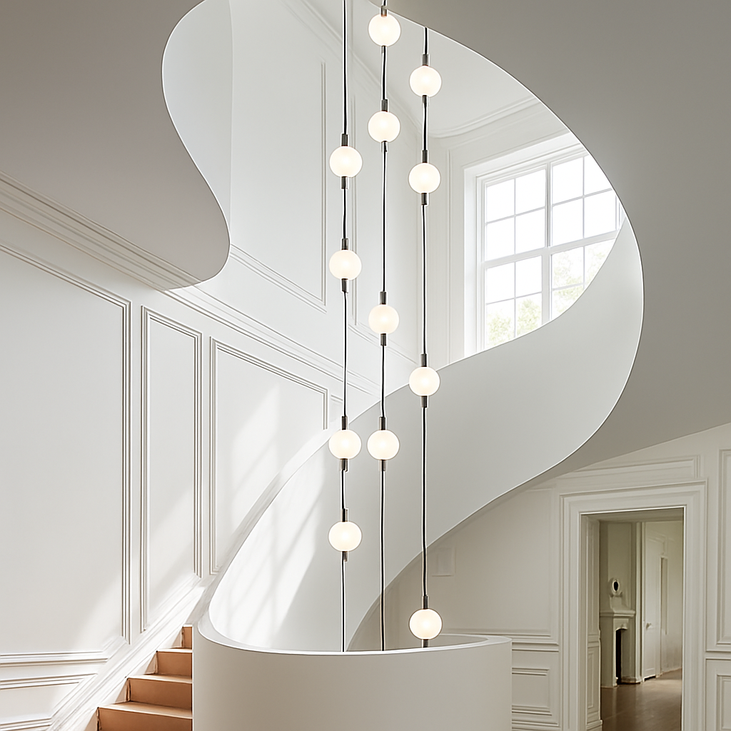lustre design moderne villa nordique double escalier suspension - vue 5 sur 14