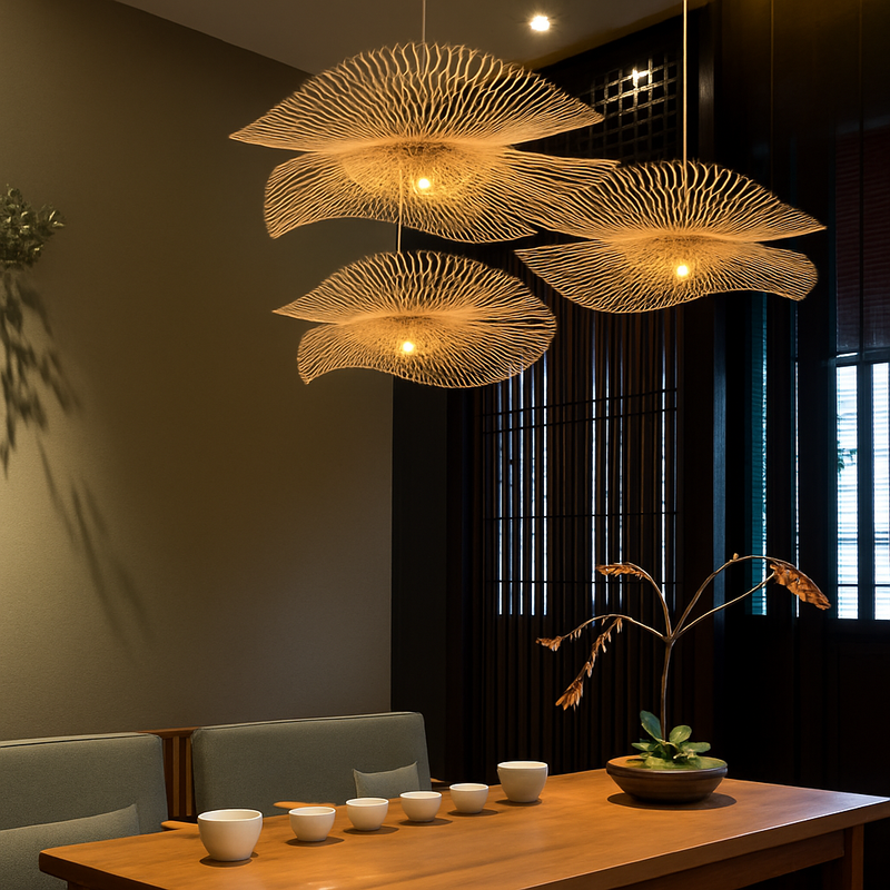 lustre en bambou artisanal style chinois pour décoration intérieure