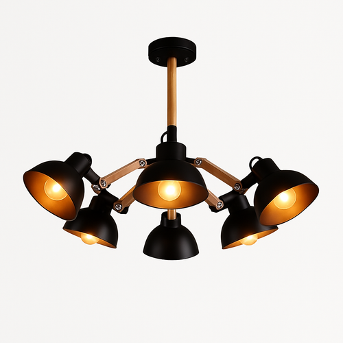 Lustre en bois et métal antique rustique Country