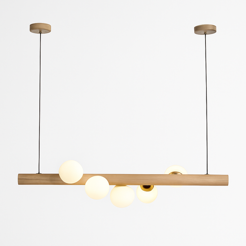 Lustre en bois LED avec plusieurs sphères au style scandinave - vue 3 sur 8