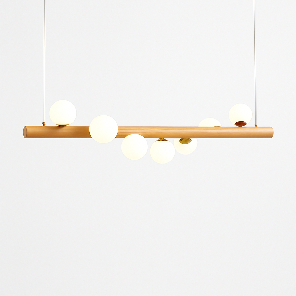 Lustre en bois LED avec plusieurs sphères au style scandinave - vue 8 sur 8