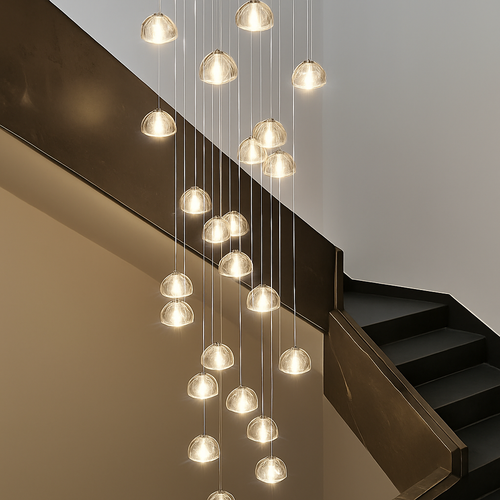 lustre en cristal design luxe pour éclairage moderne escalier colimaçon