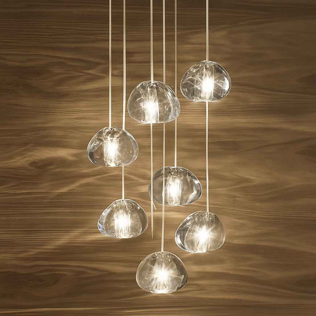 lustre en cristal design luxe pour éclairage moderne escalier colimaçon - vue 3 sur 15