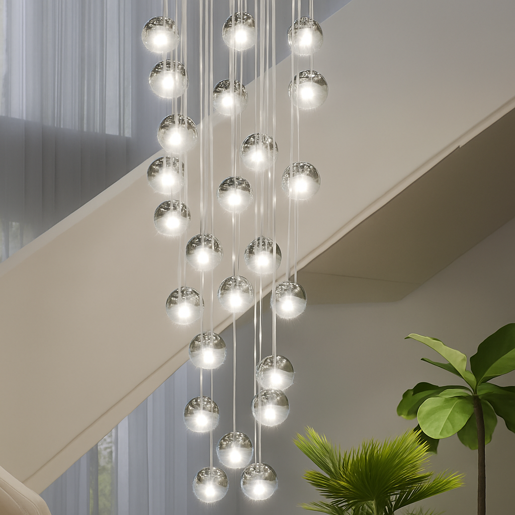 lustre en cristal design luxe pour éclairage moderne escalier colimaçon - vue 5 sur 15