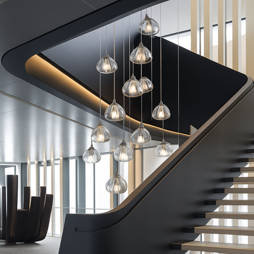 lustre en cristal design luxueux pour escalier colimaçon moderne - vue 3 sur 16