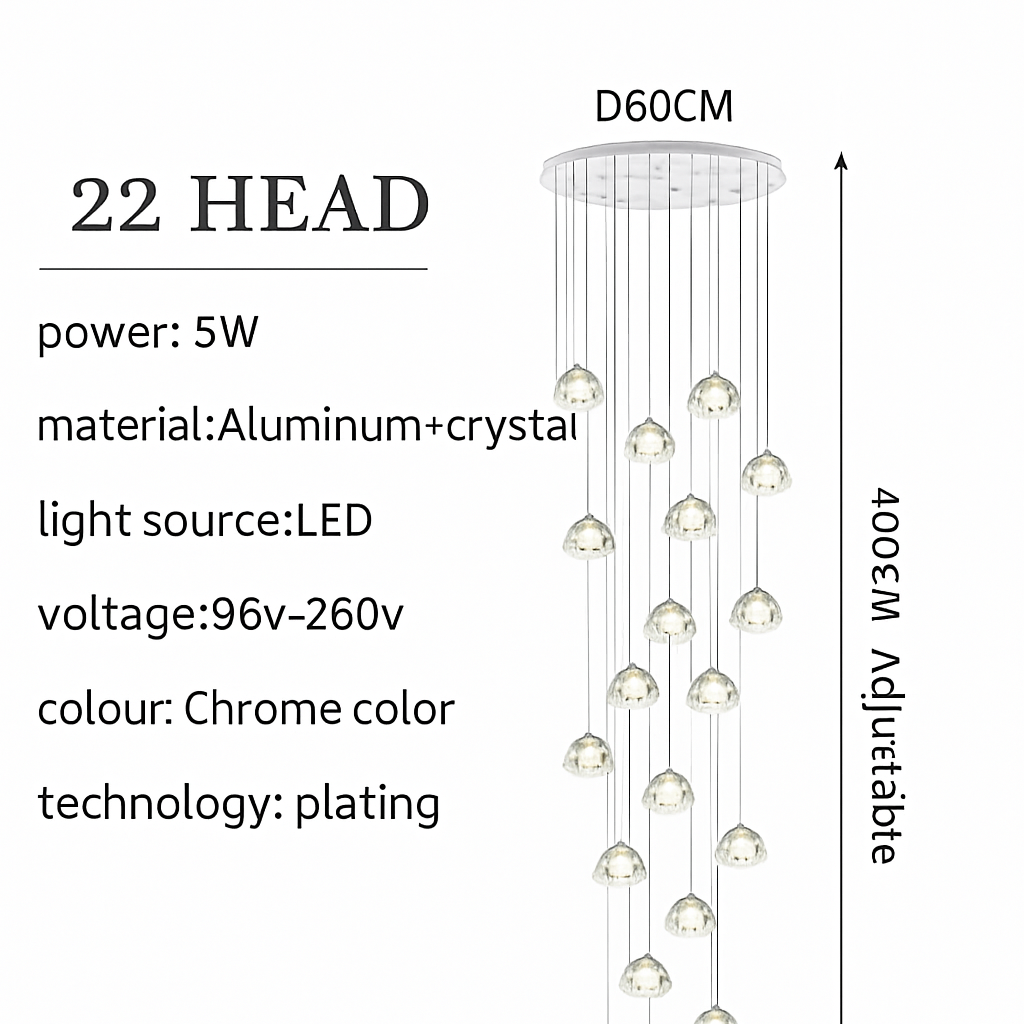 lustre en cristal design luxueux pour escalier colimaçon moderne - vue 11 sur 16