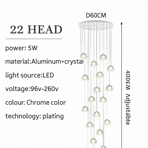 lustre en cristal design luxueux pour escalier colimaçon moderne - vue 12 sur 16