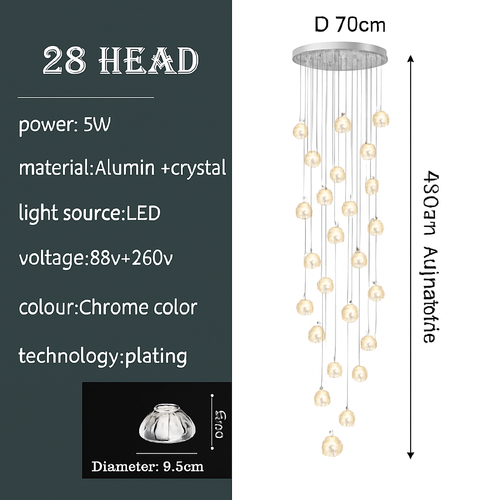lustre en cristal design luxueux pour escalier colimaçon moderne - vue 13 sur 16