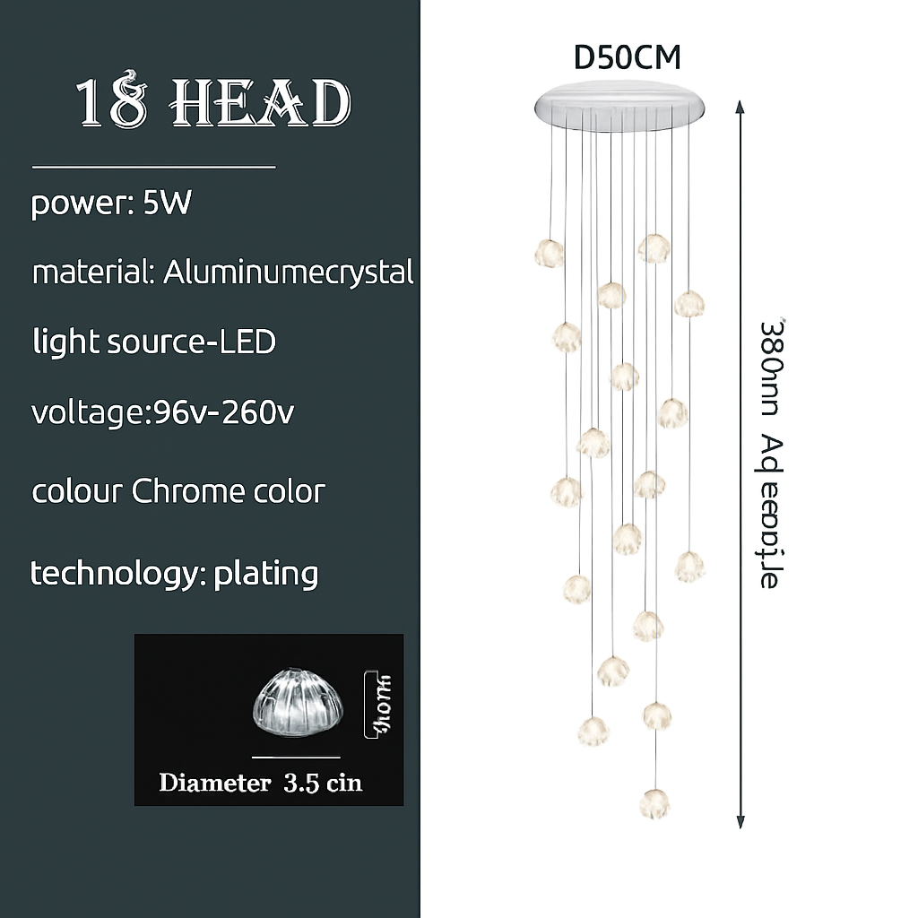 lustre en cristal design luxueux pour escalier colimaçon moderne - vue 16 sur 16