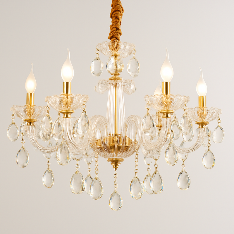 Lustre Cristal Or NEUERRAUM - 3 Lumières, Hauteur 35 Cm, Diamètre 40 Cm - Neuf